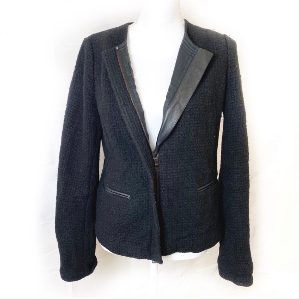 Vince Black Wool Blend Zip Textured Jacket